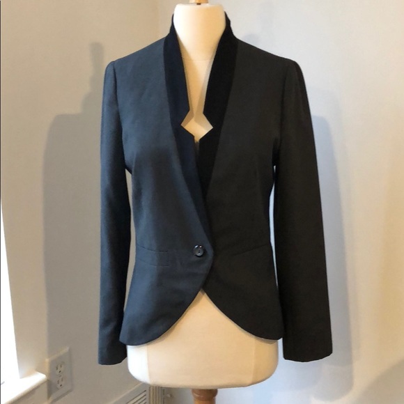 silence + noise Jackets & Blazers - Grey Blazer w/ Black Lapels & Leopard Print Inside